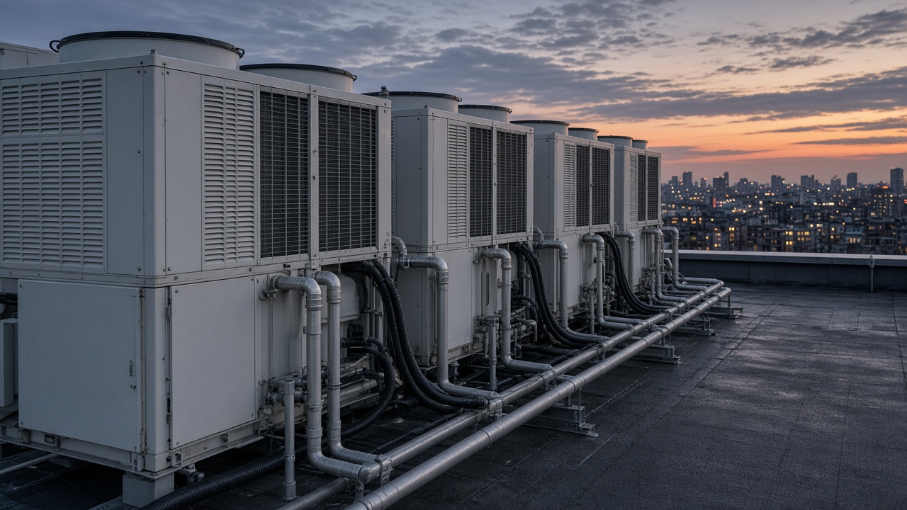 VRF-система кондиционирования на кровле коммерческого объекта